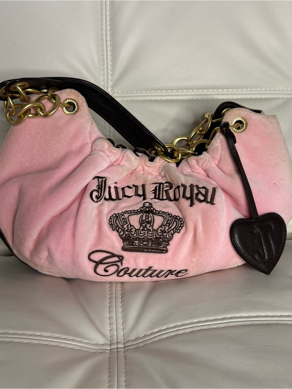 Juicy Couture Pink 'Juicy Royal' Embroidered Shoulder Bag with Gold Hardware - Picture 12 of 16